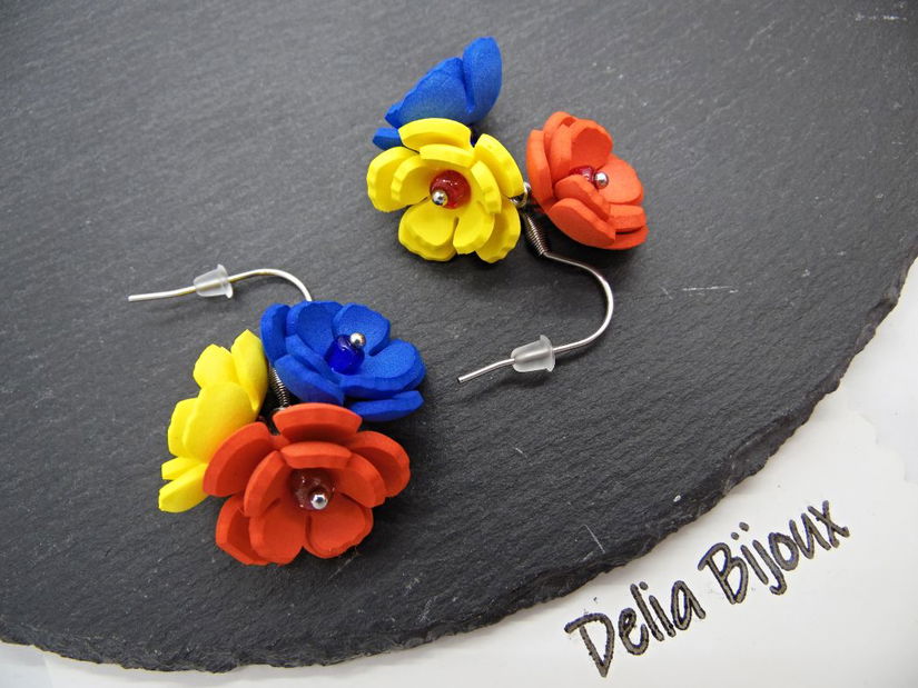 Cercei handmade - flori - Tricolorul Romaniei (cod1347)