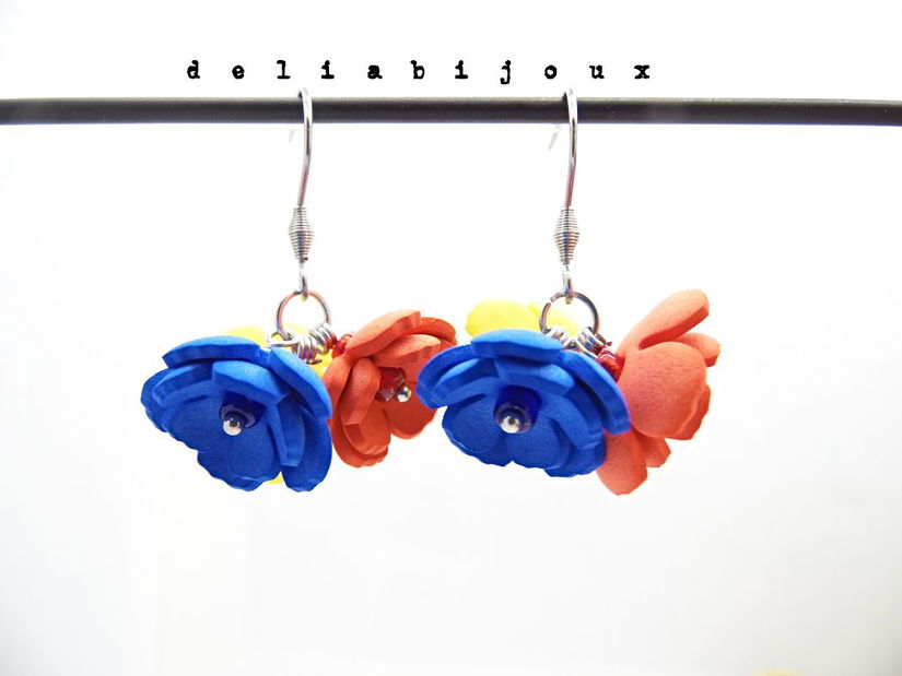 Cercei handmade - flori - Tricolorul Romaniei (cod1347)