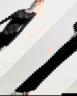 Bardot rochie de catifea culoarea negru, maxi, mulată, 60151DB