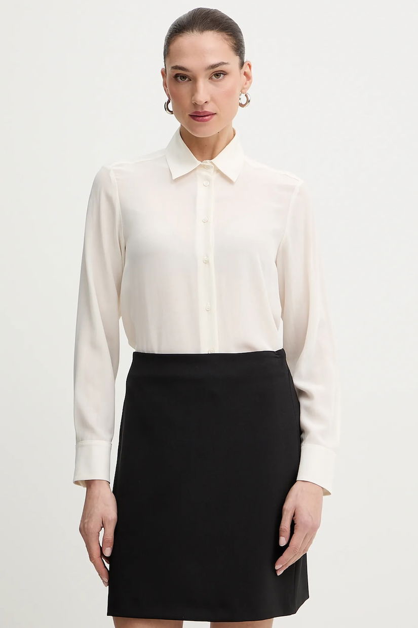 Weekend Max Mara cămașă de mătase CURVONE culoarea bej, cu guler clasic, regular, 2615111121600