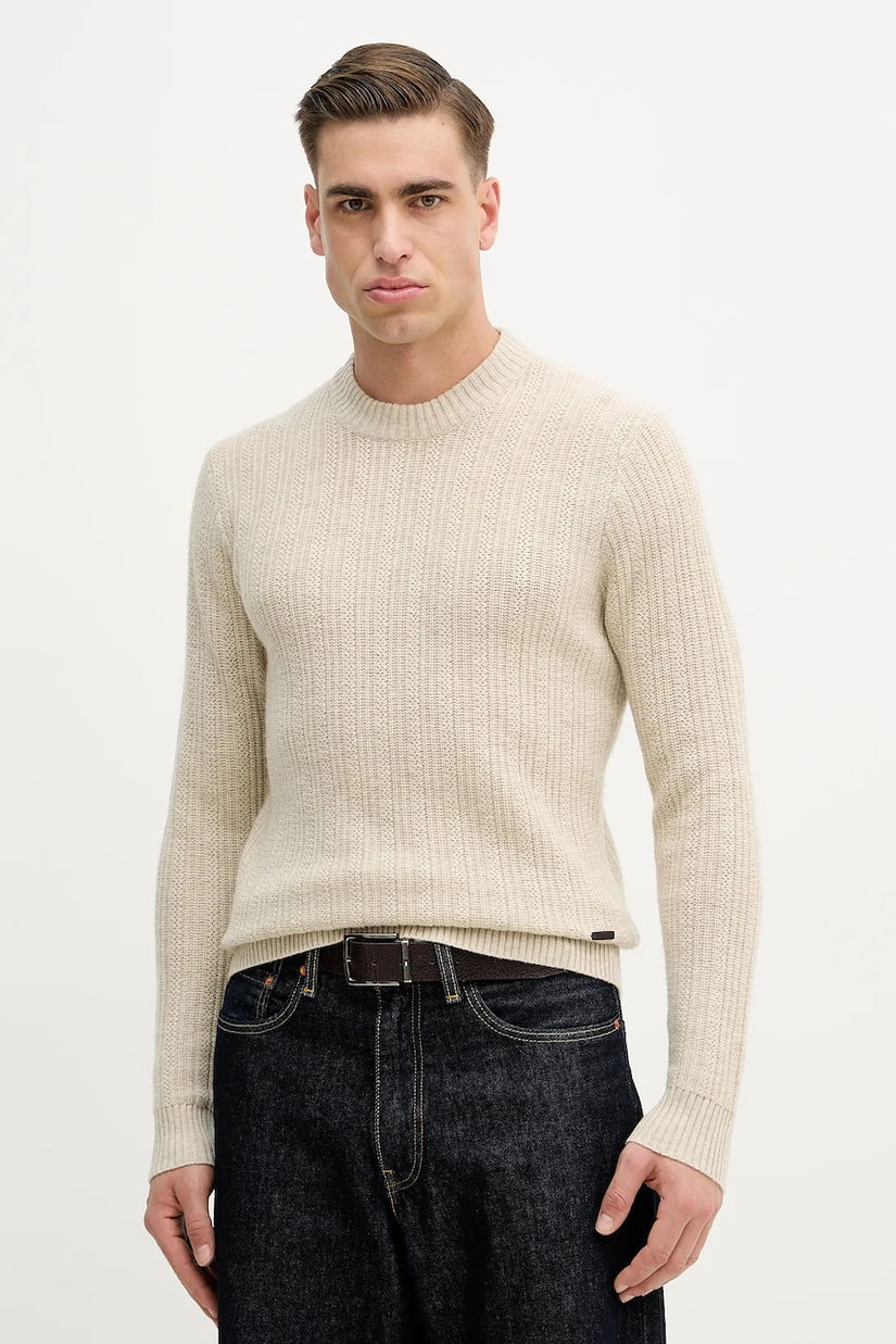 Hackett London pulover de lână culoarea bej, HM7000125