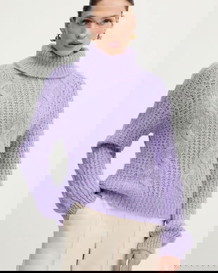 Morgan pulover din amestec de lână de alpaca culoarea violet, cu guler, MPALMA