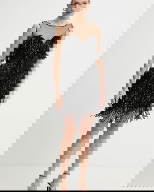 Bardot rochie culoarea negru, mini, drept, 60271DB