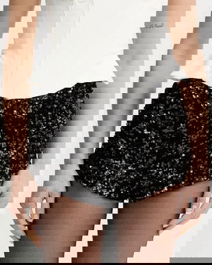 Bardot pantaloni scurți culoarea negru, uni, high waist, 60208PB