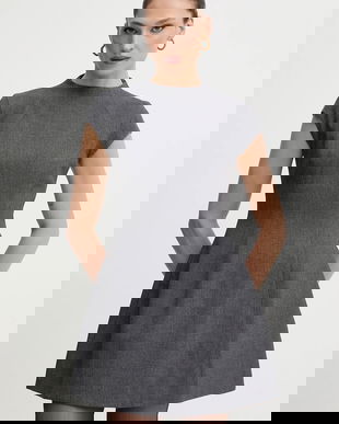 Bardot rochie culoarea gri, mini, evazați, 59329DB3