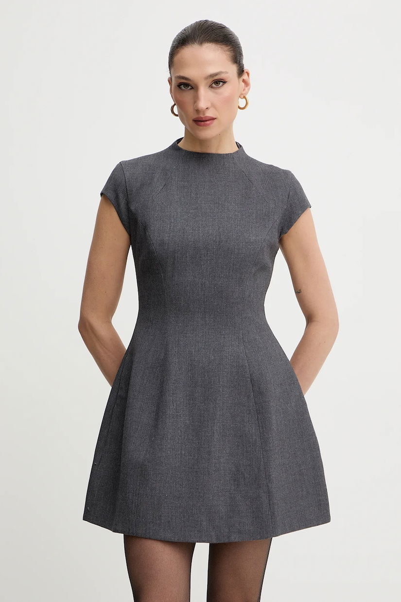 Bardot rochie culoarea gri, mini, evazați, 59329DB3