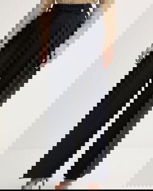 Barbour pantaloni Avery culoarea bleumarin, lat, high waist, LTR0412