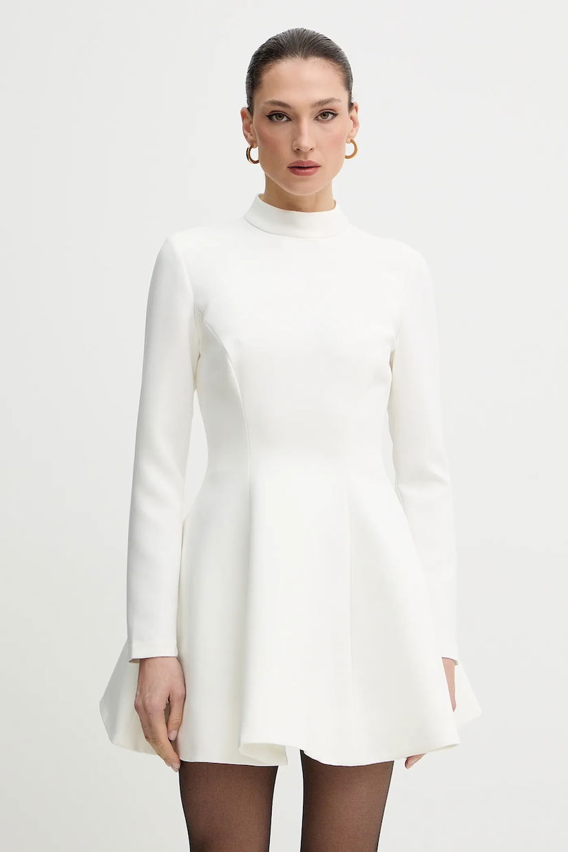 Bardot rochie culoarea bej, mini, evazați, 60238DB