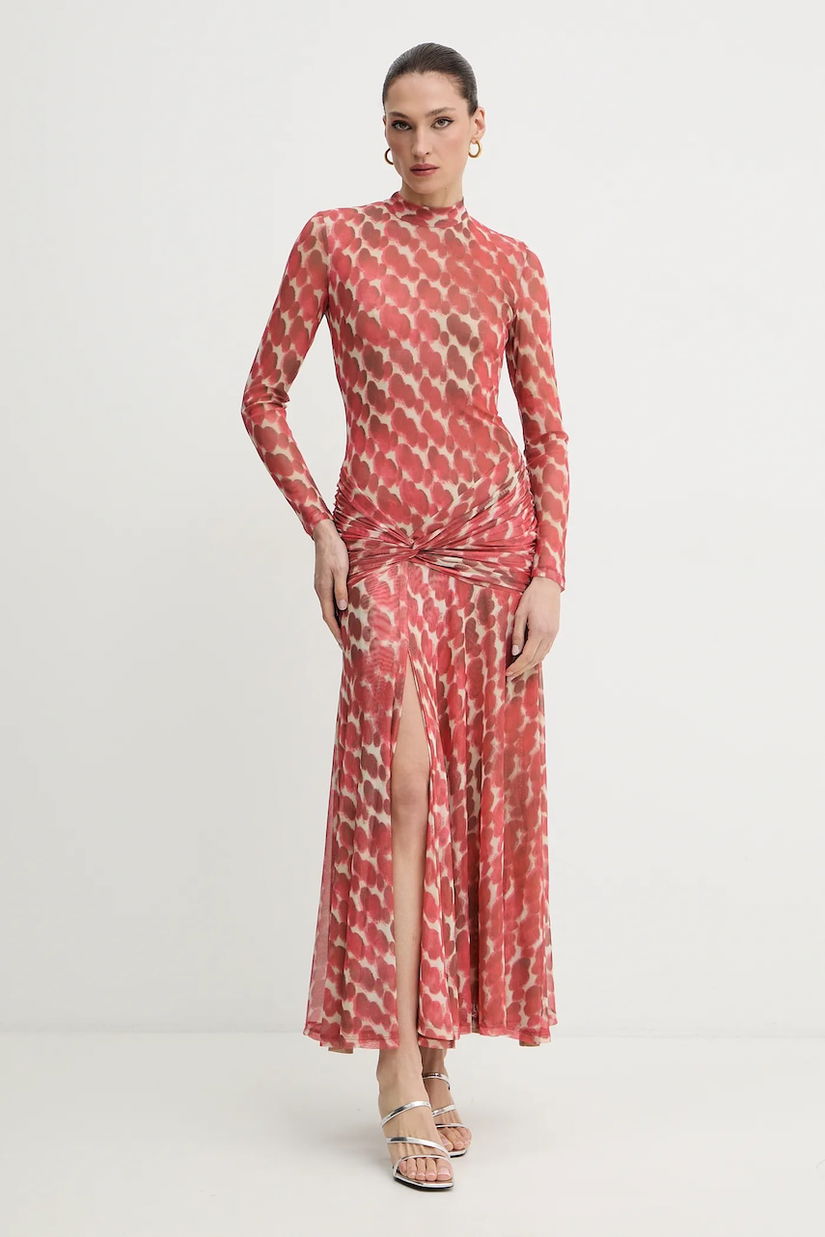 Bardot rochie culoarea portocaliu, maxi, mulată, 58853DB9