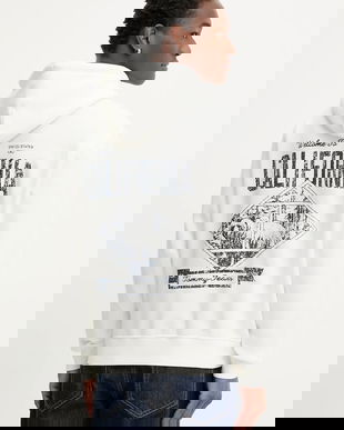 Tommy Jeans bluză culoarea bej, cu glugă, cu imprimeu, DM0DM22380