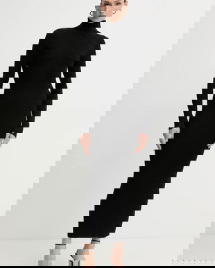 Bardot rochie culoarea negru, maxi, mulată, 60170DB