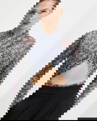 Bardot body culoarea gri, cu imprimeu, 60050TB1