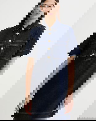 Dkny rochie jeans culoarea bleumarin, mini, drept, DJ5D9126