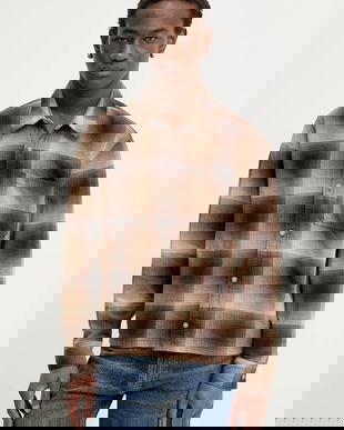 Hollister Co. cămașă din bumbac culoarea maro, cu guler clasic, regular, KI325-5245-428