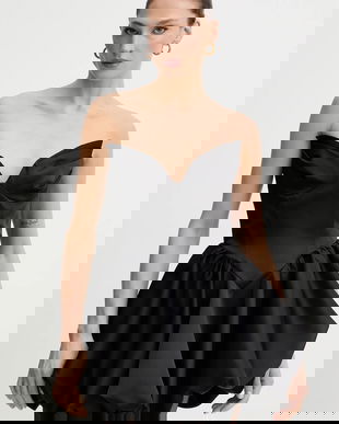 Bardot rochie culoarea negru, mini, evazați, 60137DB