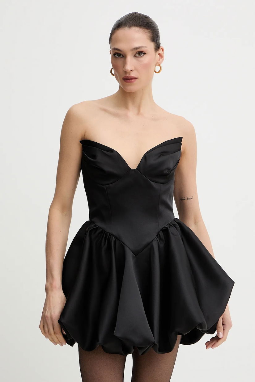 Bardot rochie culoarea negru, mini, evazați, 60137DB