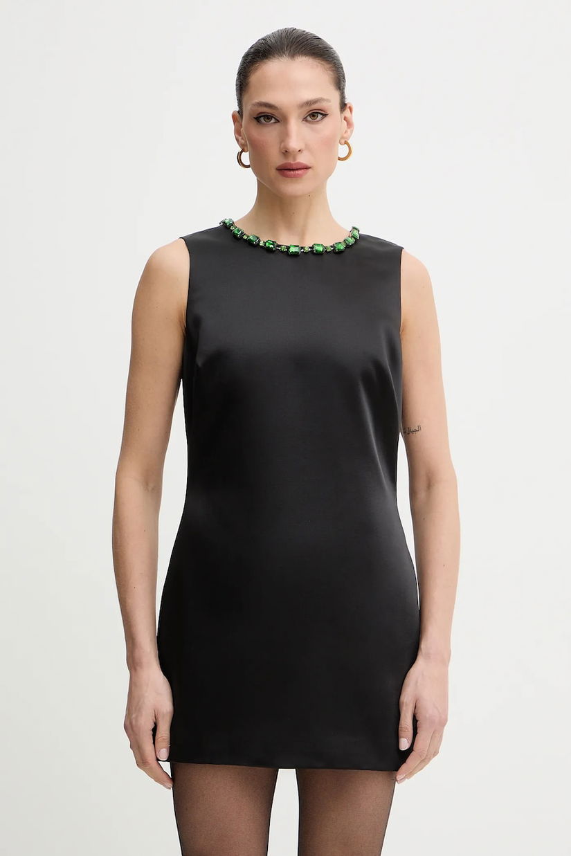 Bardot rochie culoarea negru, mini, mulată, 60171DB