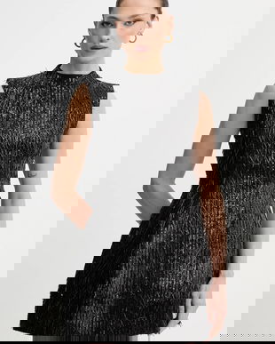 Bardot rochie culoarea negru, mini, evazați, 60202DB