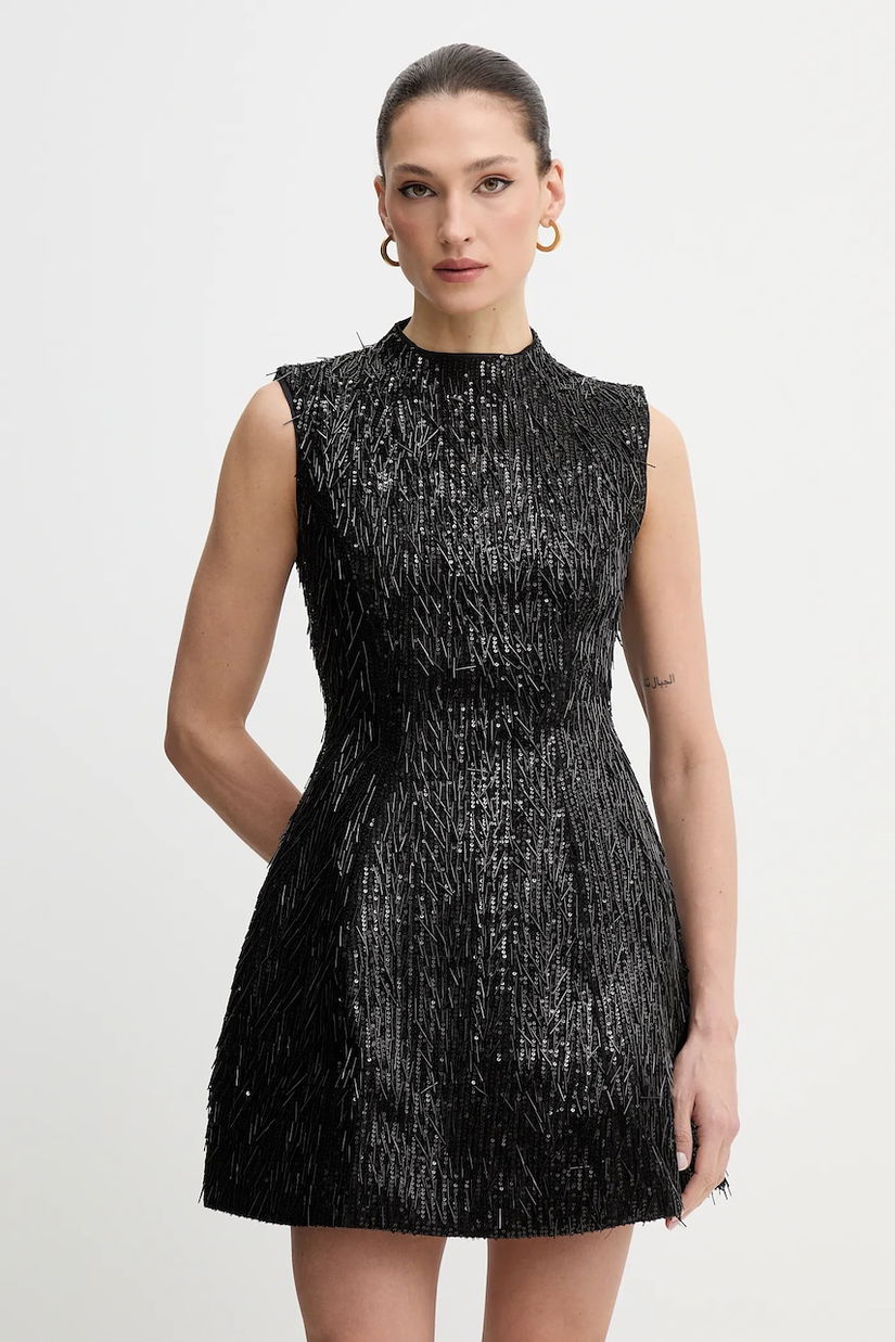 Bardot rochie culoarea negru, mini, evazați, 60202DB