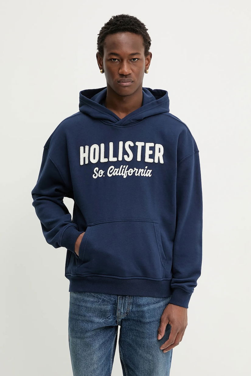 Hollister Co. bluză culoarea bleumarin, cu glugă, cu imprimeu, KI322-5388-200