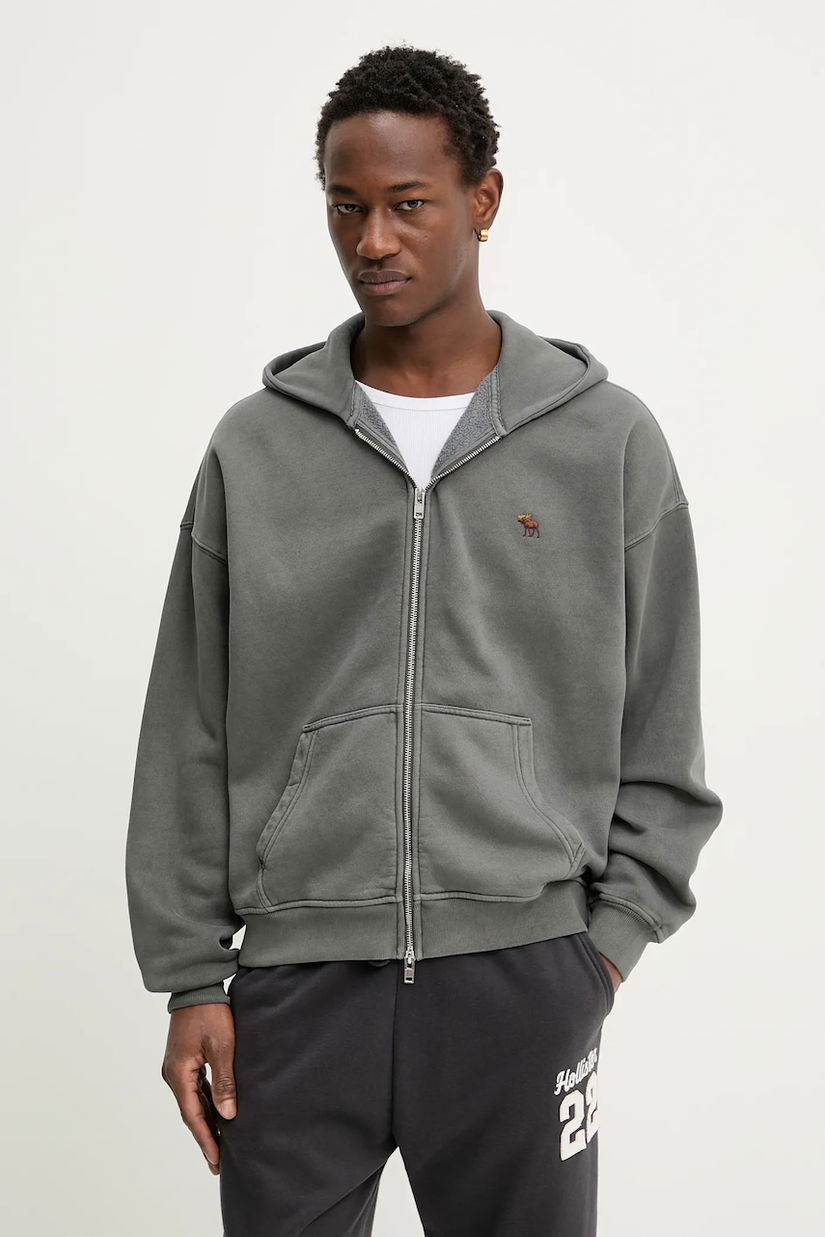 Abercrombie & Fitch bluză culoarea gri, cu glugă, uni, KI122-5660-136