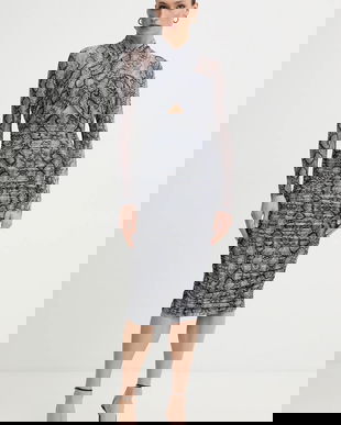 Bardot rochie culoarea gri, mini, mulată, 56305DB3