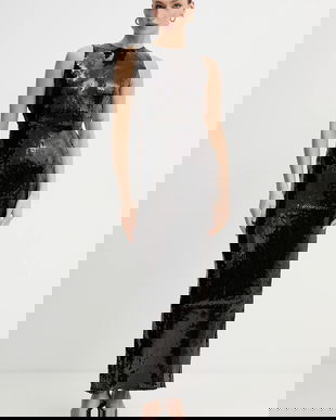 Bardot rochie culoarea negru, maxi, mulată, 60159DB