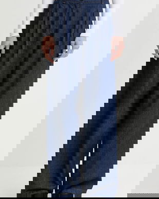 A.P.C. pantaloni de bumbac PANTALON GINNY culoarea bleumarin, lat, high waist, COHMJ.F08510