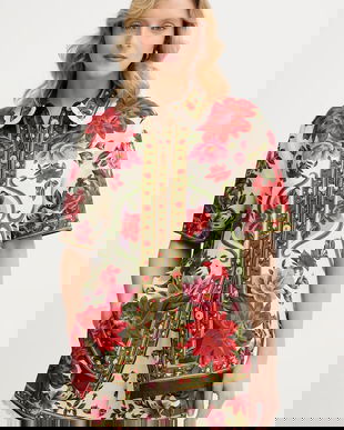 Farm Rio cămașă cu in culoarea bej, cu guler clasic, regular, 344169