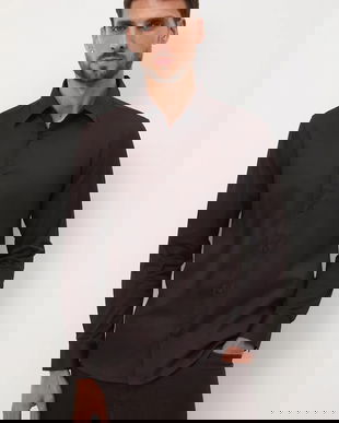 Medicine camasa culoarea maro, cu guler clasic, slim