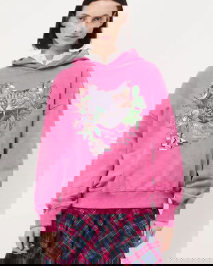 Medicine bluza culoarea roz, cu glugă, cu imprimeu