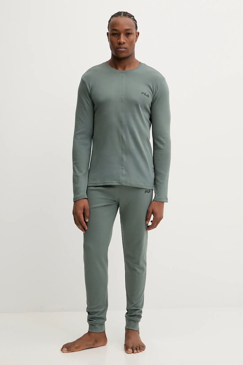 Fila pijama de bumbac culoarea verde, neted, FPW1234