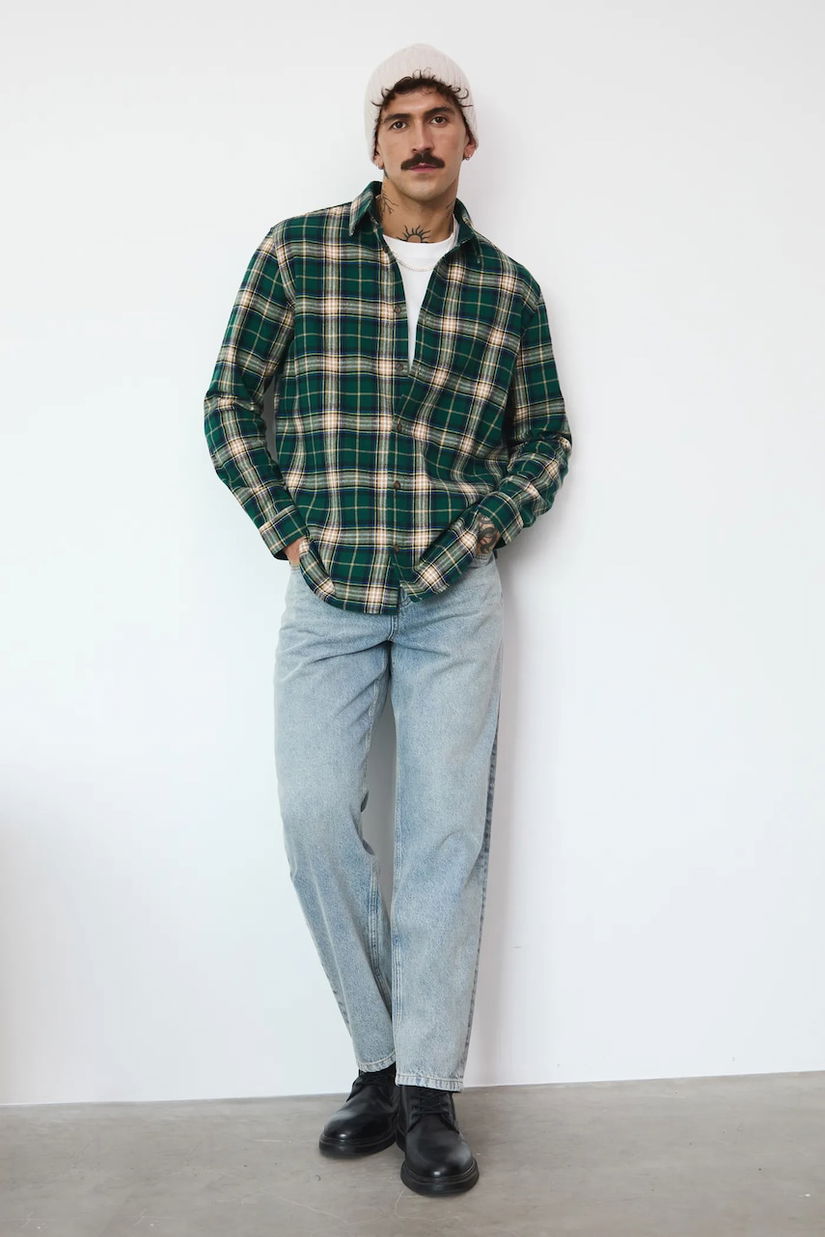 Medicine camasa din bumbac culoarea verde, cu guler clasic, relaxed