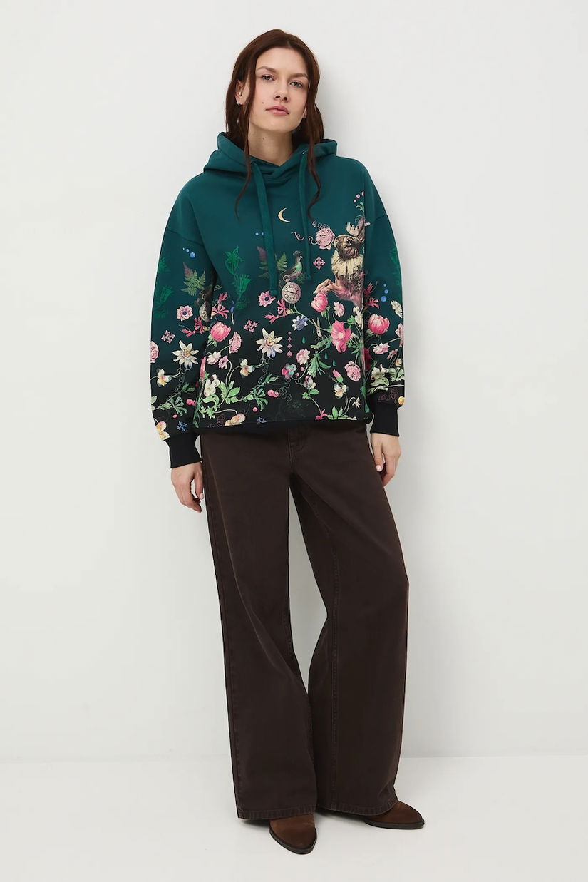 Medicine bluza culoarea verde, cu glugă, modelator