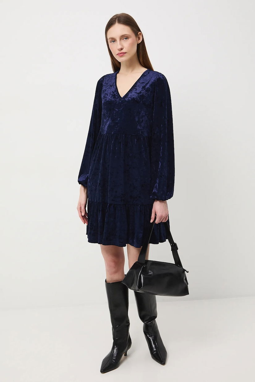 Medicine rochie culoarea albastru marin, mini, evazati