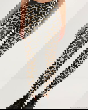 P.E Nation leggins de antrenament Wander culoarea maro, cu imprimeu, 251G088