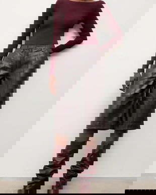 Answear.LAB pantaloni de piele culoarea bordo, lat, high waist