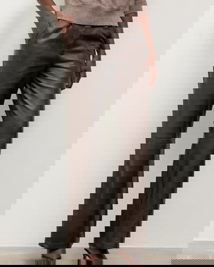 Answear.LAB pantaloni de piele culoarea maro, lat, high waist