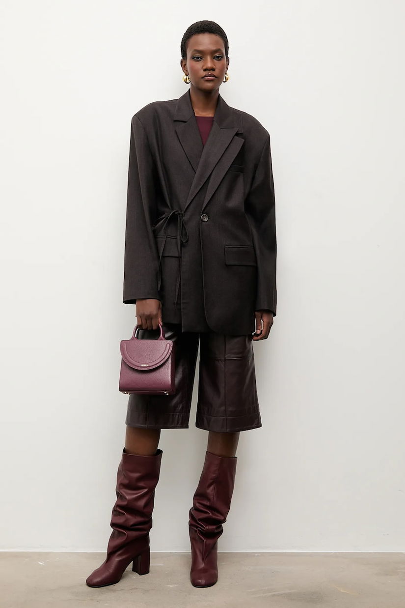 Answear.LAB sacou din lana culoarea maro, un singur rand de nasturi, neted