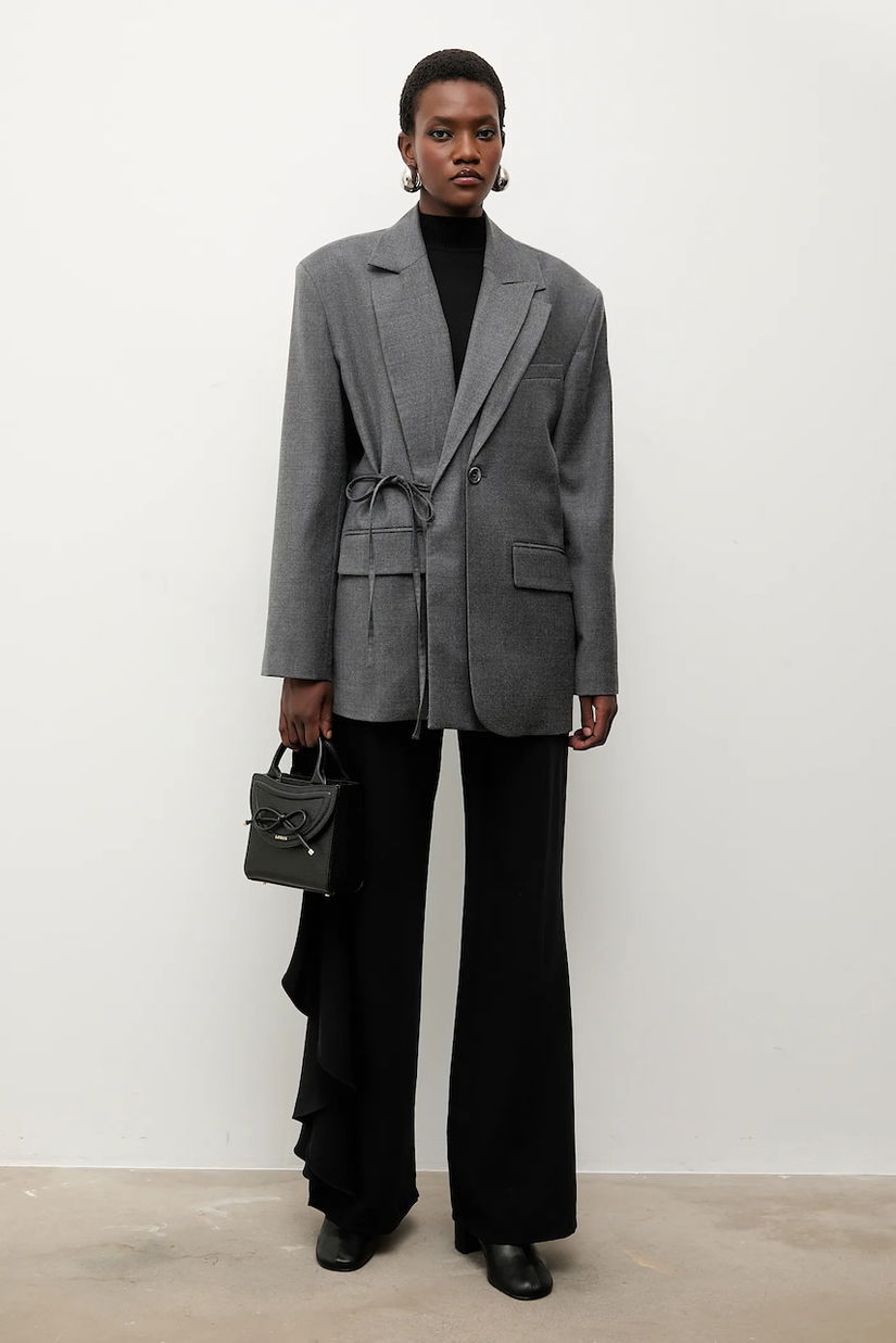 Answear.LAB sacou din lana culoarea gri, un singur rand de nasturi, neted