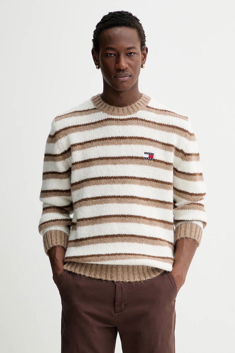 Tommy Jeans pulover din amestec de alpaca culoarea maro, călduros, DM0DM22109