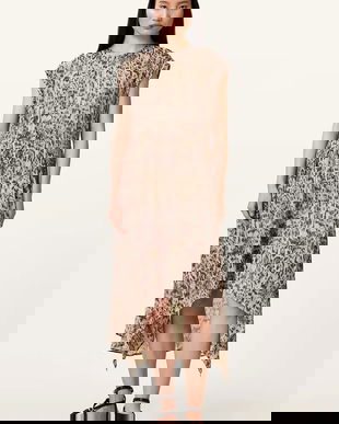 AllSaints rochie ARWEN culoarea bej, midi, evazati, W104DC