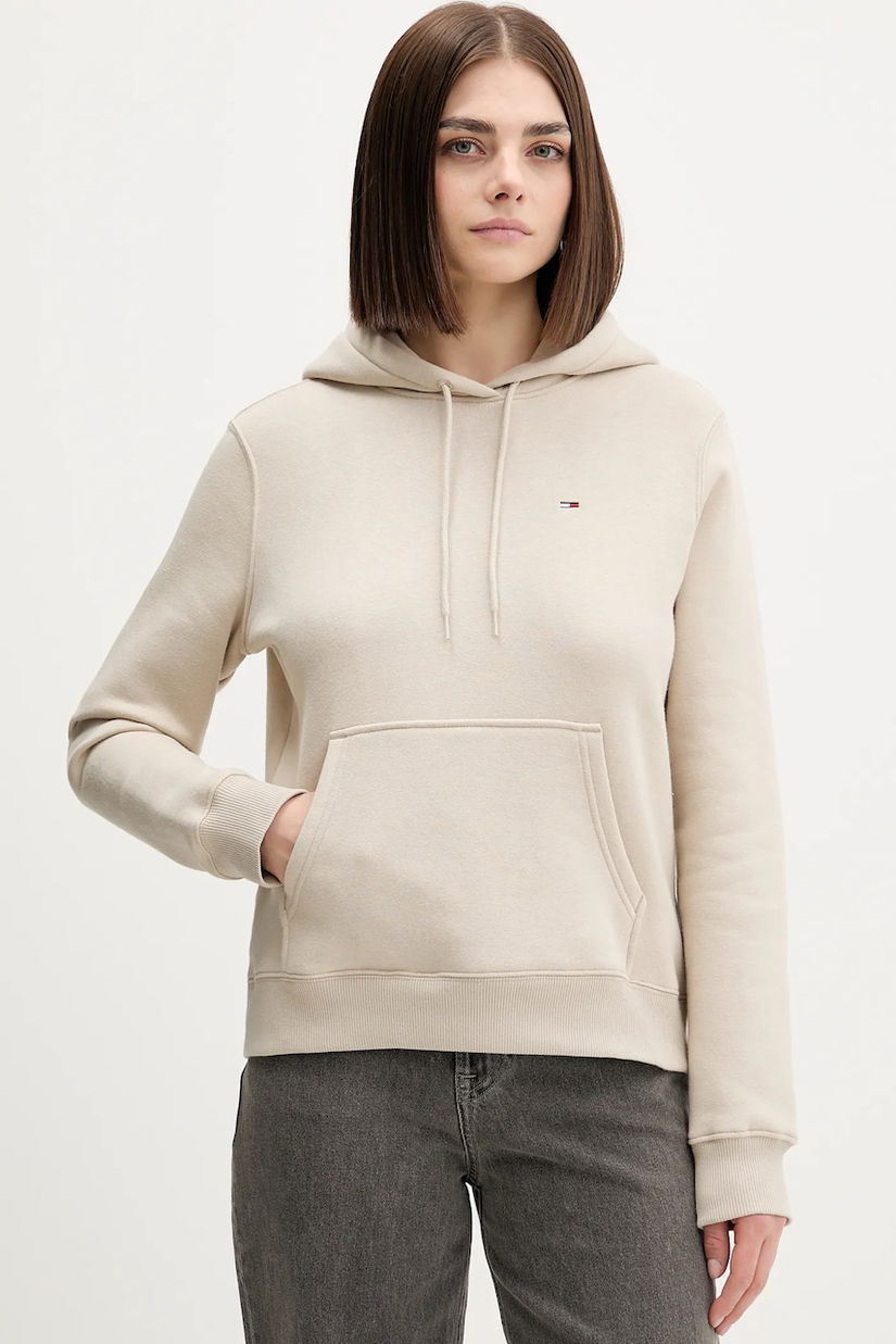 Tommy Jeans bluză culoarea verde, cu glugă, uni, DW0DW19958