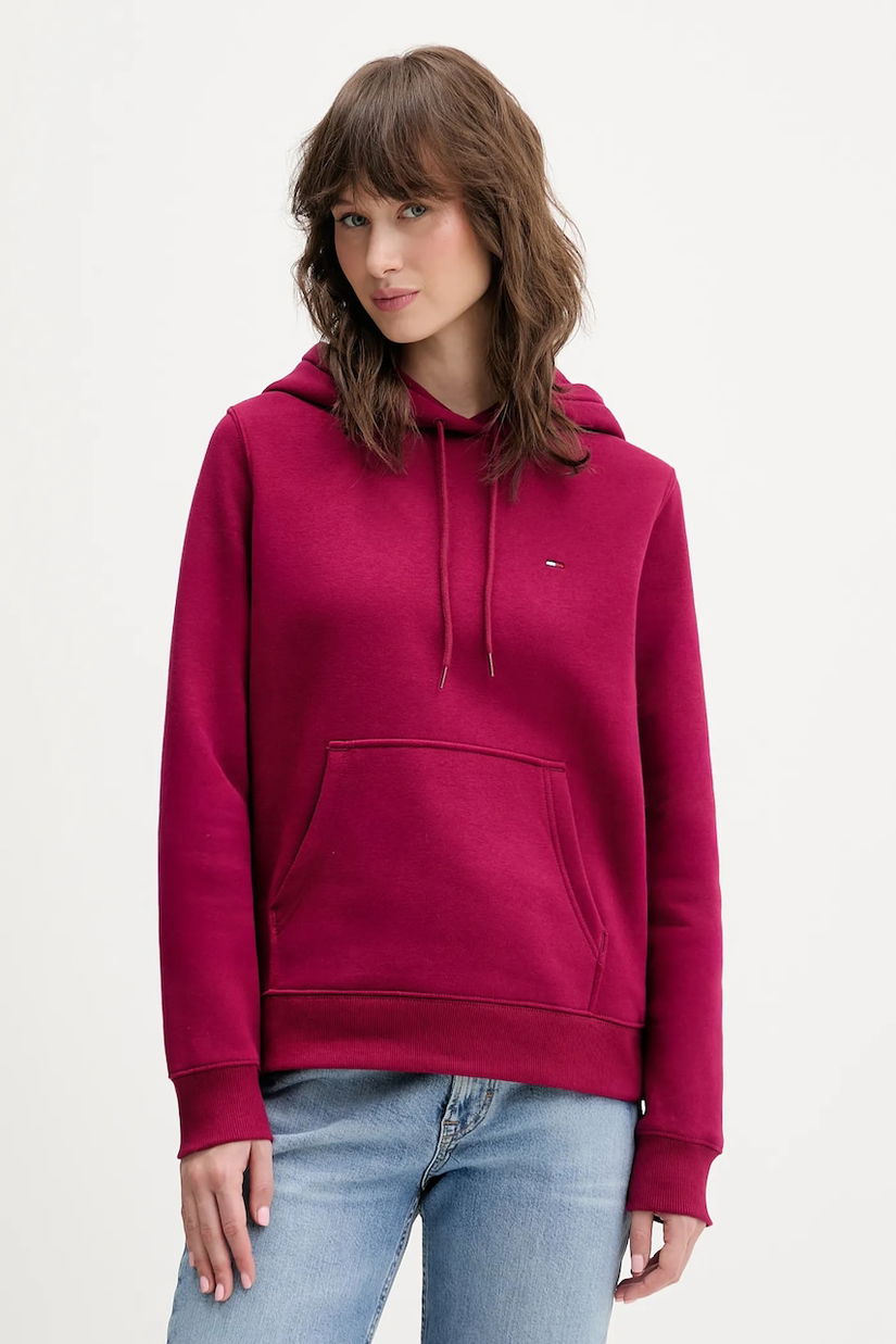 Tommy Jeans bluză culoarea verde, cu glugă, uni, DW0DW19958