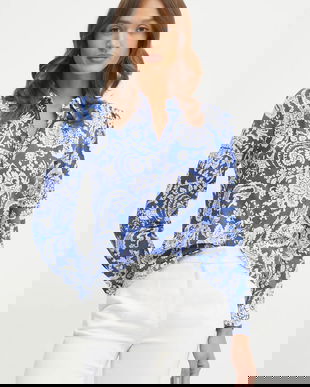 Luisa Spagnoli camasa din bumbac femei, culoarea violet, cu guler clasic, regular, 541847