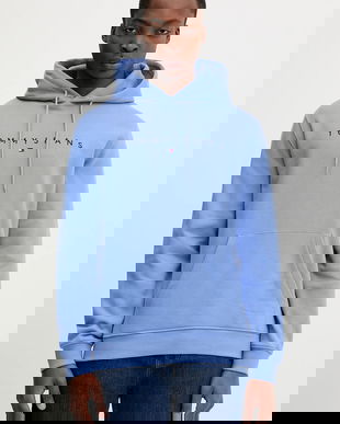 Tommy Jeans bluză culoarea bej, cu glugă, cu imprimeu, DM0DM20746