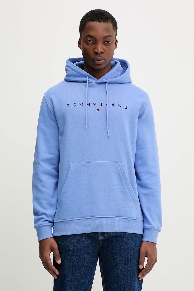 Tommy Jeans bluză culoarea bej, cu glugă, cu imprimeu, DM0DM20746