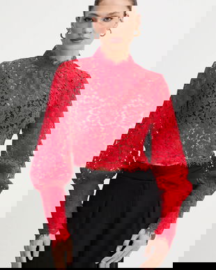 Bardot bluză LACE GEORGIA culoarea bej, uni, 57501TB