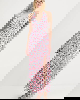 Hollister Co. rochie culoarea alb, maxi, evazați, KI359-5132