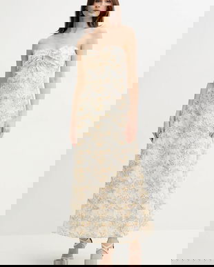 Bardot rochie din bumbac LORA culoarea alb, maxi, evazată, 59245DB2